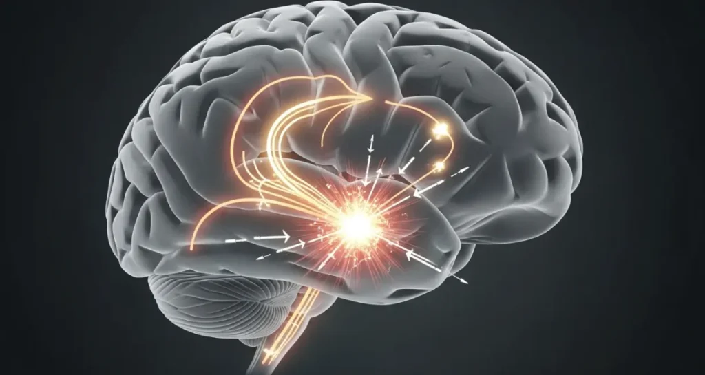 Brain illustration showing neural pathways in an addiction treatment guide