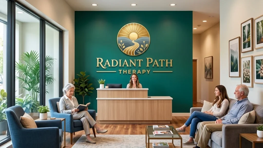 Mental health outpatient clinic waiting room and reception illustration