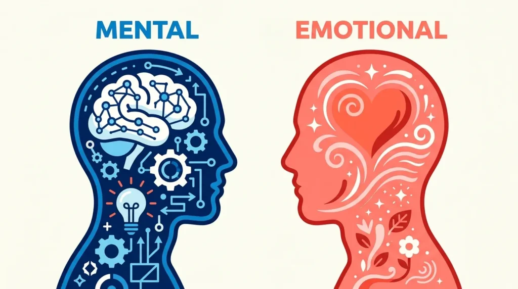 Illustration comparing mental health and emotional health
