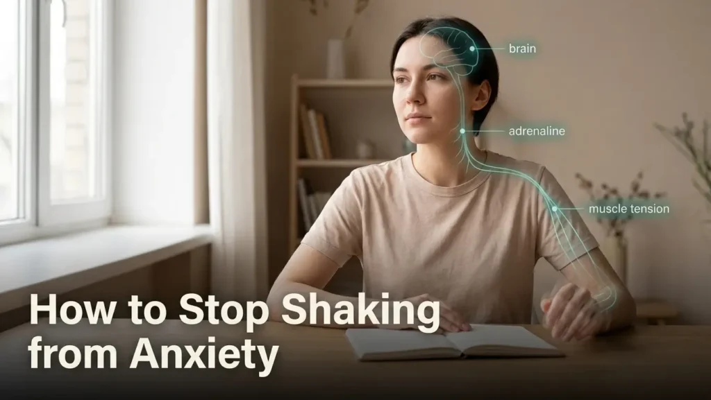 Woman practicing breathing techniques for anxiety-related shaking