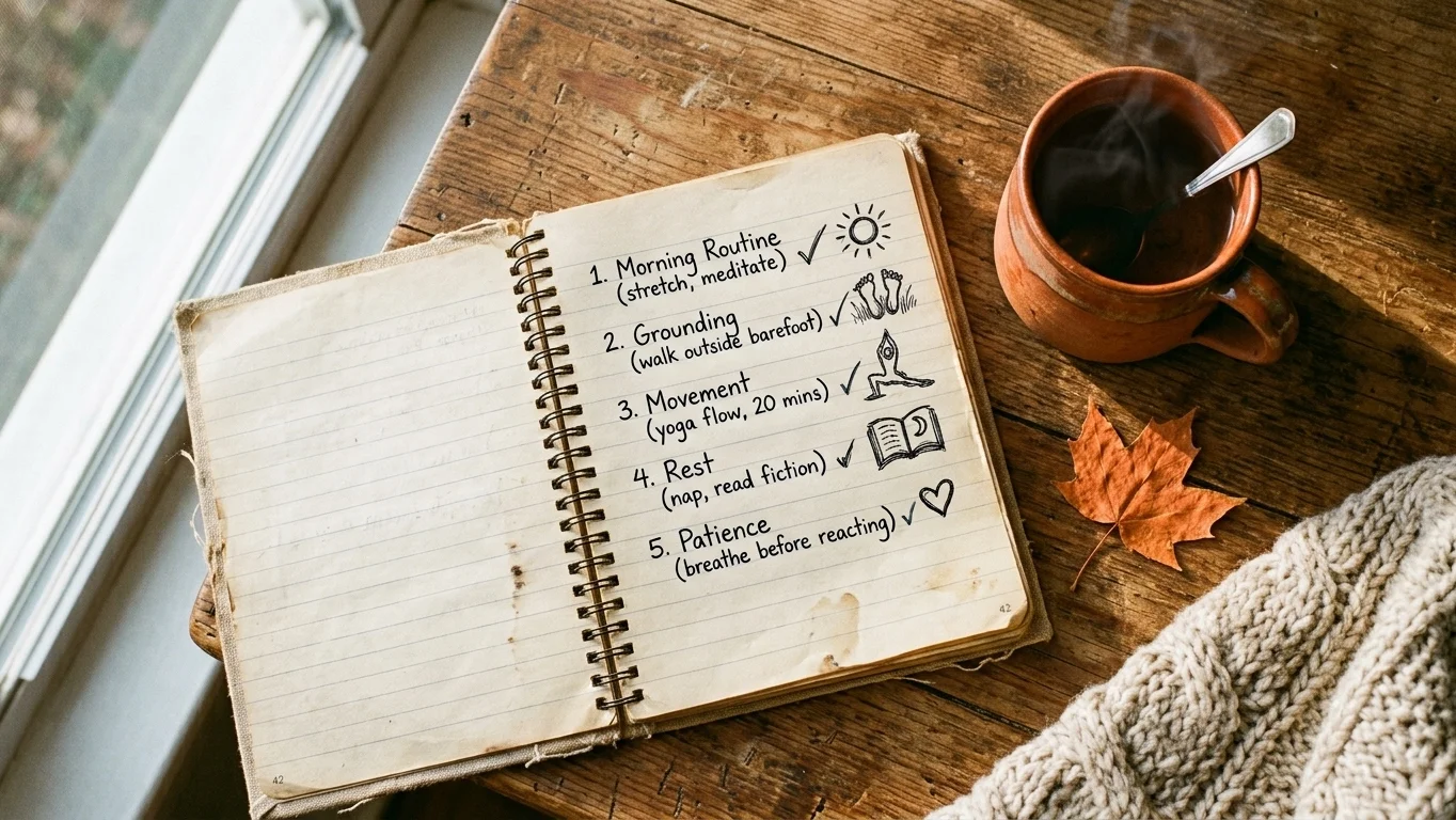 Handwritten wellness journal with tips to support the body during trauma healing