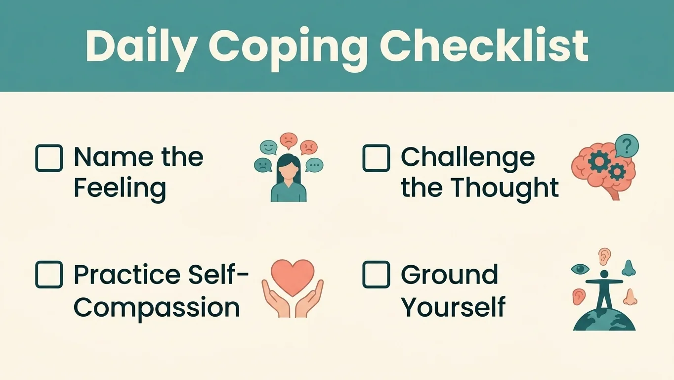 Daily coping checklist infographic for managing fear of abandonment Daily coping checklist infographic for managing fear of abandonment