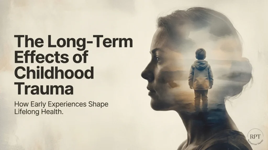 Childhood trauma and long-term health effects illustrated by a head silhouette