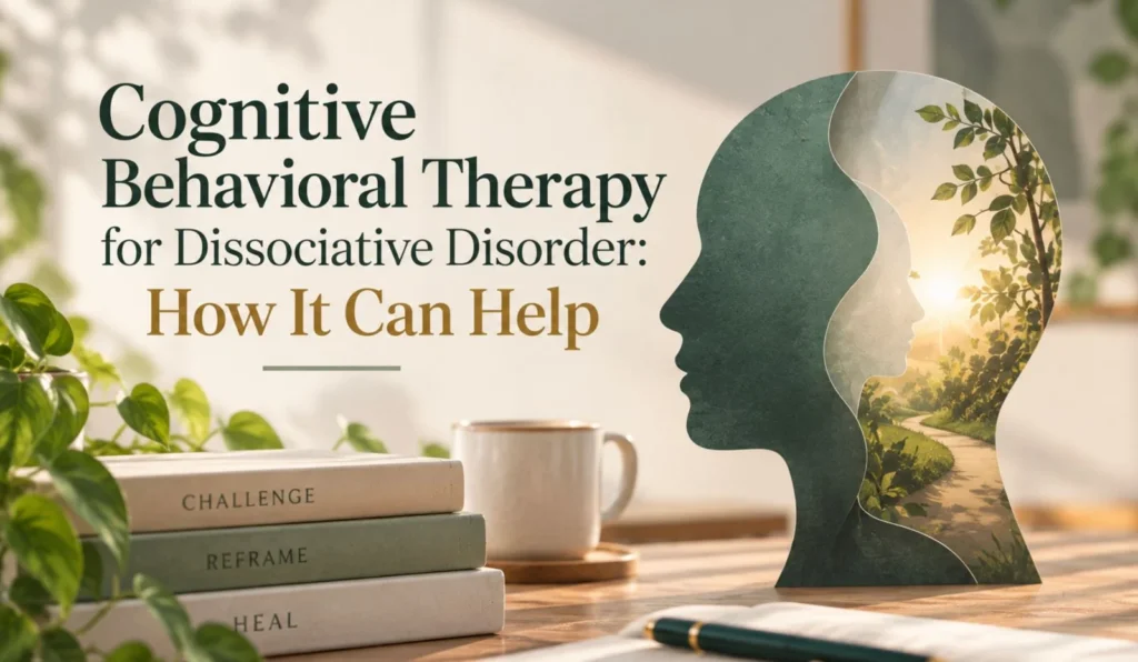 Cognitive behavioral therapy for dissociative disorder, illustrated with a head silhouette