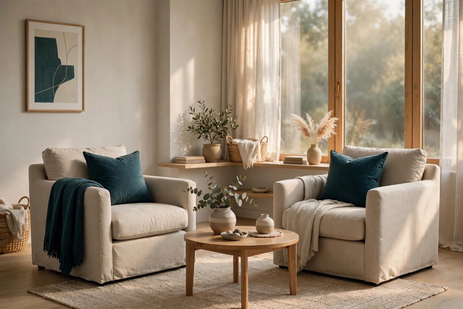 Therapy office with armchairs and soft natural light