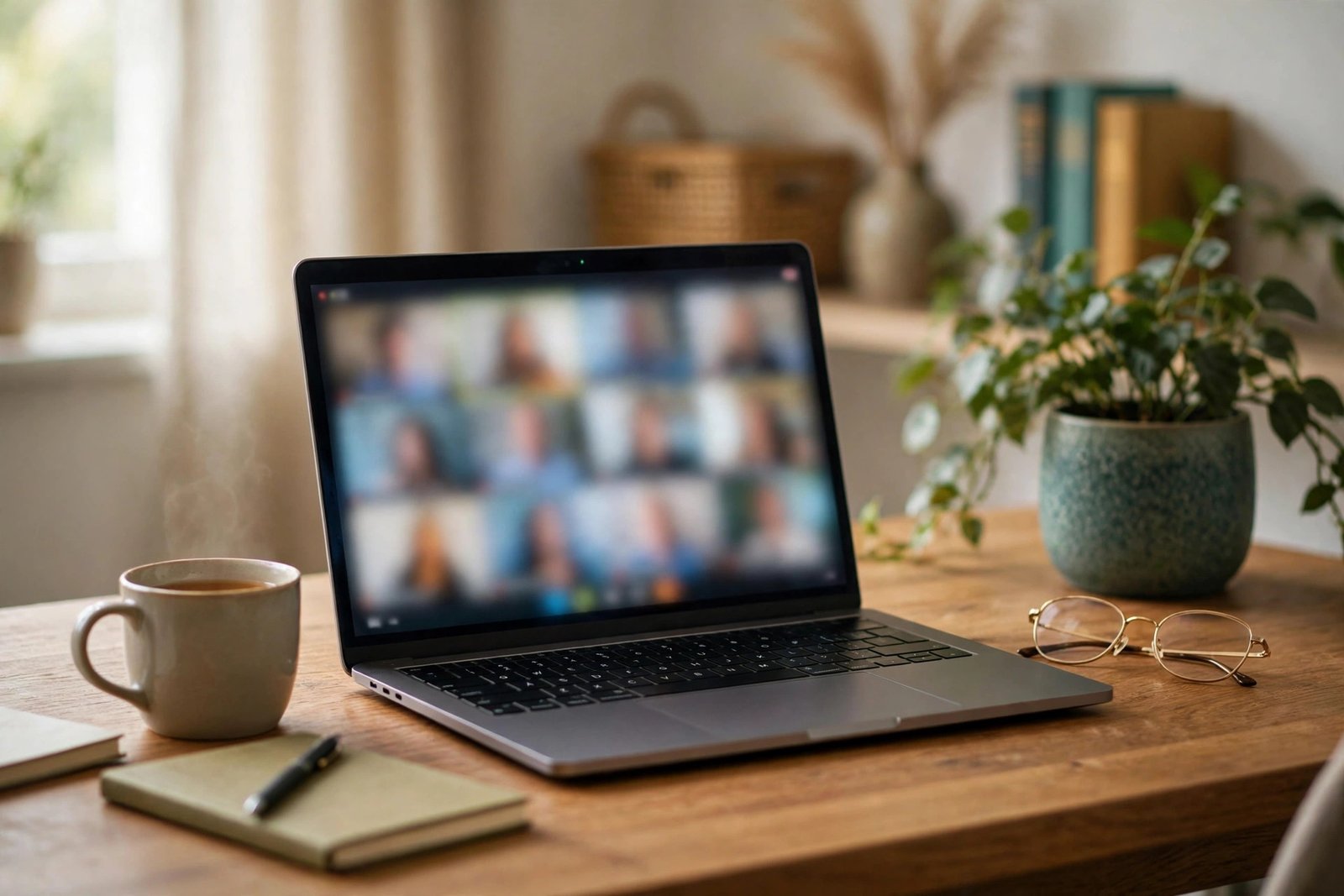 Laptop set up for a telehealth video consultation